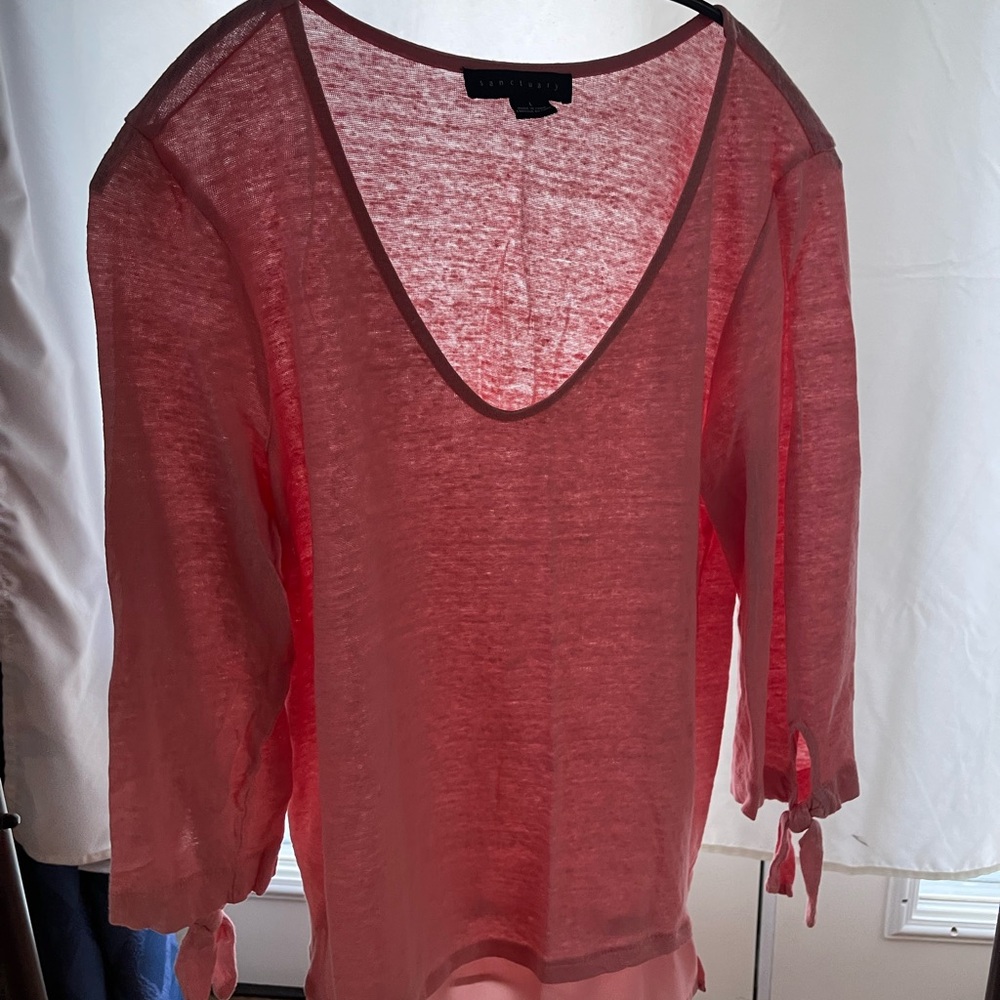 Sanctuary Pink Sheer 3/4 Sleeve Blouse